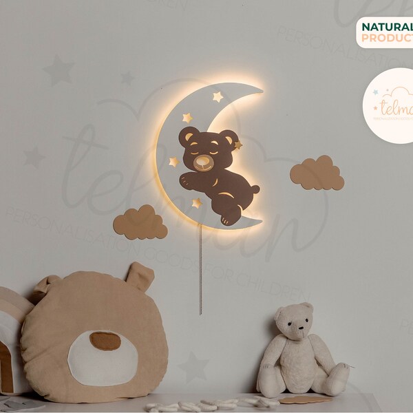 Ensemble de 3 éclairages muraux de chambre d’enfant, lumière Teddy, lampe murale ours et nuage, lampe murale pour enfants, lampe de chambre d’enfant, décor de chambre de bébé