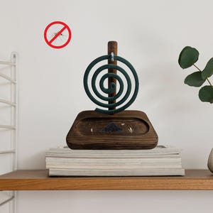 Dark Wood Mosquito Coil Holder – Handmade Spiral Stand – Natural Wooden Base for Outdoor & Indoor Use – Insect Repellent Burner