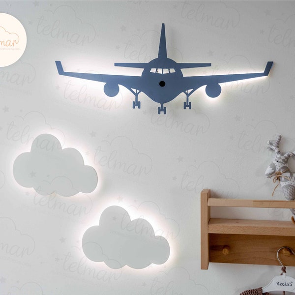 Éclairage mural de chambre d’enfant, cadeau de bébé garçon, lumière d’avion, lampe murale d’avion et de nuage, lampe murale pour enfants, décor de chambre de bébé