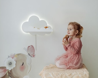 Étagère nuage pour chambre de bébé - Décoration murale pour chambre d'enfant, étagère en bois, étagère nuage avec bordure de nuages, décoration pour chambre de bébé