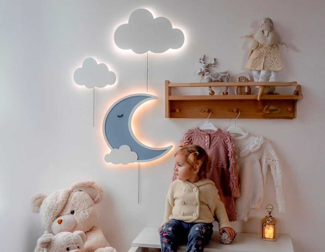 Moon and Cloud Night Light Set – Nursery Wall Lamp – Baby Shower Gift ...