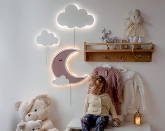 Cloud Light, Baby Night Light, Moon Lamp, Nursery Wall Decor, Moon Light, Kids Gift, Nursery Decor Girl, Personalized Gift, Moon Wall Light
