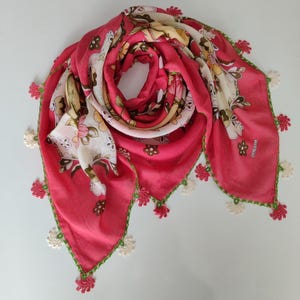 Turkish Motif Needle Lace Scarf, Mother&#39;s Day Gift, Vintage Anatolia Floral Scarf, Authentic Summer Shawl, Muslim Prayer Headscarf