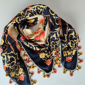 Turkish Scarf, Muslim Headscarf, Authentic Summer Shoulder Shawl, Flower Embroidered Scarf, Gift Her