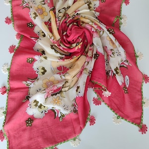 Turkish Needle Lace Scarf, Authentic Floral Shawl, Hijab Scarf, Traditional Shawl, Vintage Scarf, Gift For Grandma, Women For Scarf