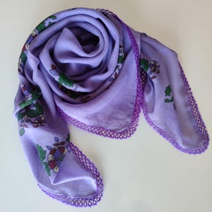 Handmade Turkish Needle Lace Scarf, Muslim Headscarf, Hijab Scarf,  Müslin Shawl for Mother, Purple Green Scarf
