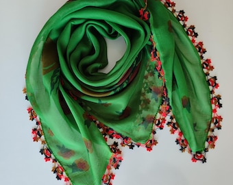 Unique Mother's Day Gift, Turkish Ethnic Patterned Scarf, Needle Lace Cheesecloth, Authentic Shawl, Unique Gif For Grandma, Müslim Headscarf