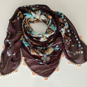 Turkish Needle Lace Scarf, Authentic Shoulder Shawl, Turkish Anatolian Motifs Cloth, Muslim Headscarf, Embroidered Scarf