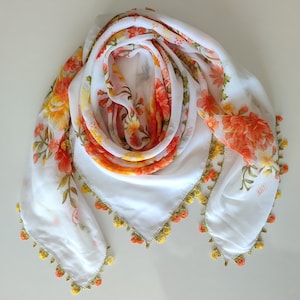 Turkish Needle Lace Scarf, Hand Embroidered Anatolian Pattern Shawl, Vintage Traditional Motifs Summer Cheesecloth