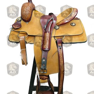 A Fork Roping Work Western Horse Saddle Handmade Equestrian Trail Tack Premium Leather Western Wade Tree Hand Carved Ranch Free shipping