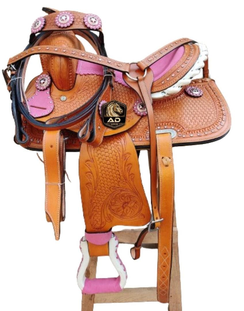 Pink Barrel Racing Western Pink Padded Seat Barrel Racing Horse Saddle Trail Pleasure ...
