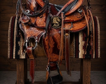 "Handgefertigter Western Leder A Fork Wade Baum Abseil-Sattel mit Tack Set (10 "- 18" Sitz)