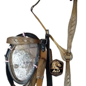 Beaded Western Premium Leather Equestrian Trail Accessories Hand Carved Tooled Headstall, Breast Collar, Reins Size: Full-Cob Free Shipping