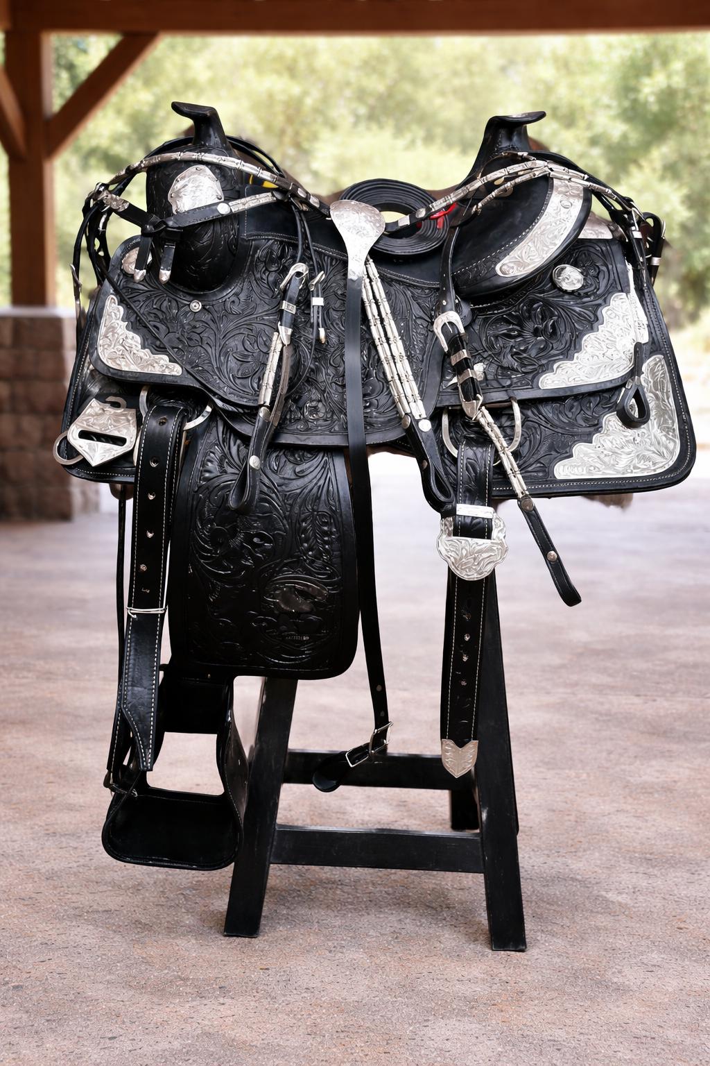 Sillín de caballo Western Pleasure Show de cuero genuino de vaca plateado, con ajuste plateado, para poni y adulto. Tallas: 10-18. Envío gratuito.