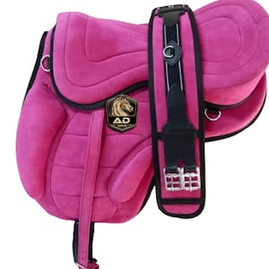 Treeless Freemax Pony Miniature Horse Saddle Tack with Matching Girth & Leather Straps All Purpose Synthetic Full Suede English FreeShipping