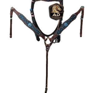 Premium Leather Western Equestrian Trail Accessories Hand Carved Tooled Headstall, Breast Collar, Reins Size: Full & Cob Free Shipping
