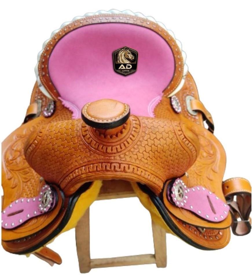 Pink Barrel Racing Western Pink Padded Seat Barrel Racing Horse Saddle Trail Pleasure ...