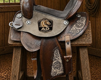 AD Saddlery Hand-Carved Leather Barrel Racing Saddle, Western Equestrian Trail Comfort