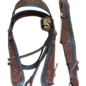 Hand Carved Tooled Headstall, Breast Collar, Reins Western Premium Leather Equestrian Trail Accessories Size: Full & Cob Free Shipping