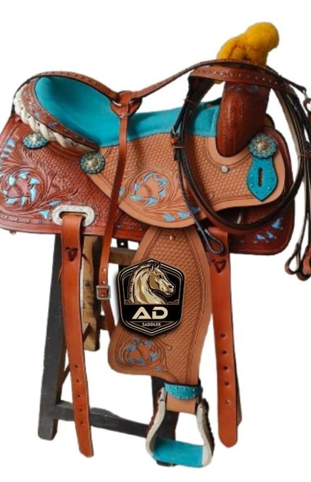 SELLA WESTERN IN pelle con canna da corsa per cavalli con set spedizione... EUR 282,11 - PicClick IT