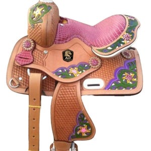 Cowgirl Pink Seat Saddle Western Barrel Racing Horse Saddle Premium Leather Comfort Quality Trail Equestrian 10-18 inches Seat Free Shipping