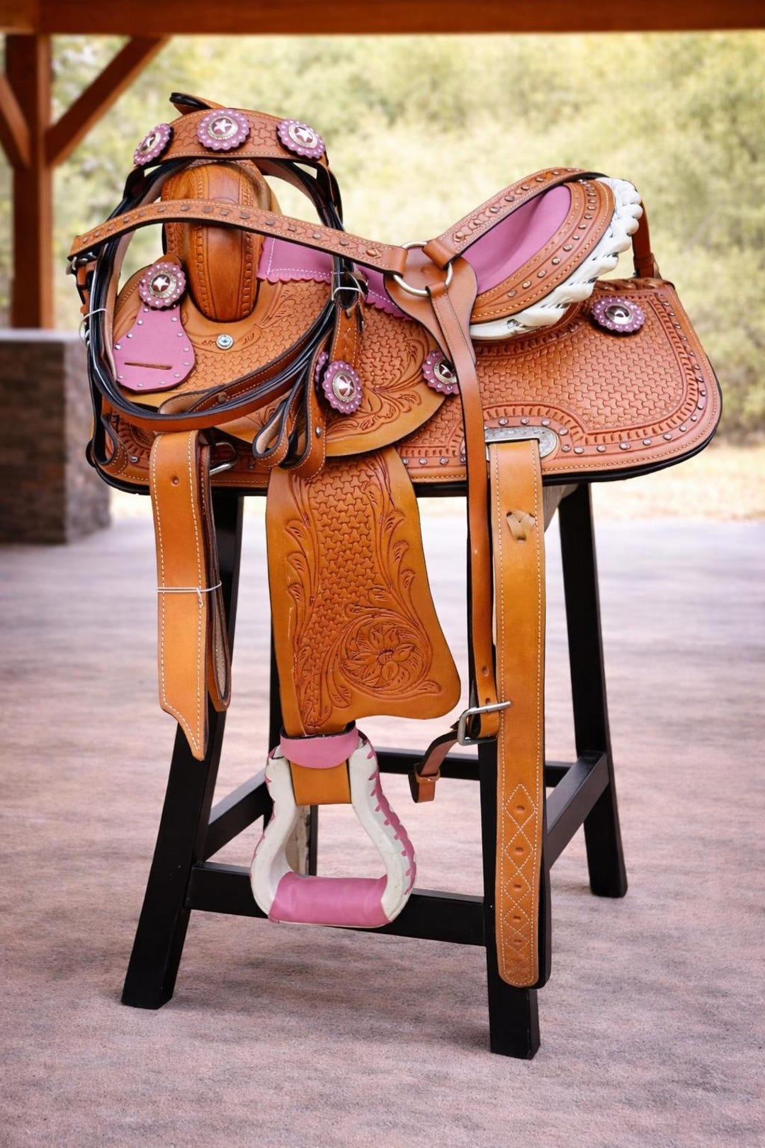 Pink Barrel Racing Western Pink Padded Seat Barrel Racing Horse Saddle Trail Pleasure ...