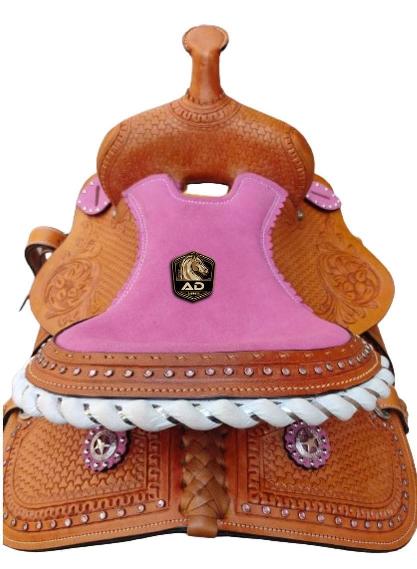 Pink Barrel Racing Western Pink Padded Seat Barrel Racing Horse Saddle Trail Pleasure ...