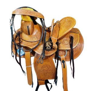 Horse Saddles Handmade Wade Tree A Fork Roping Ranch Work Leather Premium Western Equestrian Trail Tack Pony &Adult 10-18 inch Free Shipping