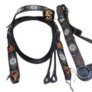 Premium Leather Equestrian Western Trail Accessories Hand Carved Tooled Headstall, Breast Collar, Reins Size: Full & Cob Free Shipping