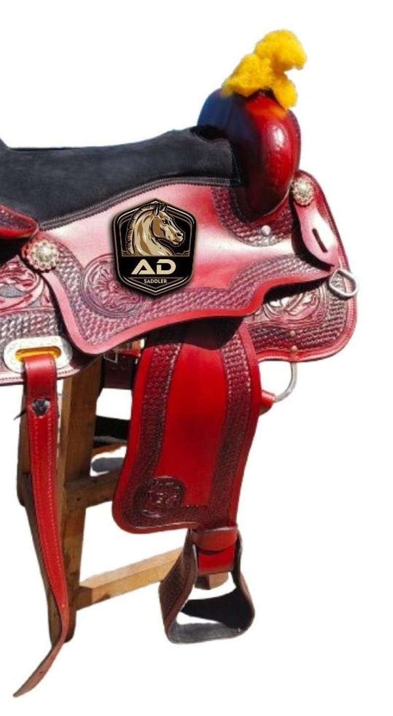 Western Barrel Racing Racer Luxury Hand-tooled Red Leather Horse Saddle ...
