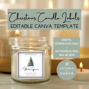 Holiday Candle Label Template, Editable Candle Label Design, Christmas Candle Labels, Canva Template, Candle Label Sticker, Jar Candle Label