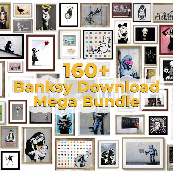 Banksy Wall Art Bundle, 160 Banksy Printable Art Print, Instant Download Posters PNG Banksy Tshirt Files Vertical Banksy Girl Balloon Canvas