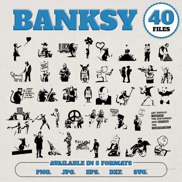 Banksy Bundle mit 40 PNG, DFX, JPG, SVG Digital Download, druckbare digitale Banksy Tee-Dateien, Banksy Kleidung, Banksy Cheetah Vinyl Vektor