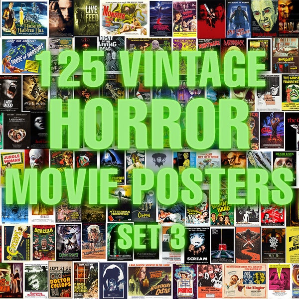 125 Vintage Horror Movie Posters Set 3 | Psycho Horror Movie Gifts, Horror Movie Lovers Poster, Jaws Poster | Evil Dead Horror Movie Posters