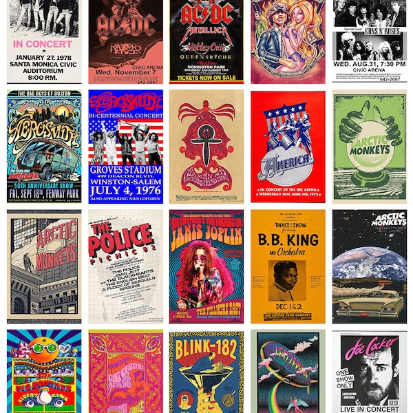 100+ Vintage Concert Posters (Set 1) Classic Rock Poster Prints | High-Resolution Digital Download & Print | Rock Band Printable Art Decor