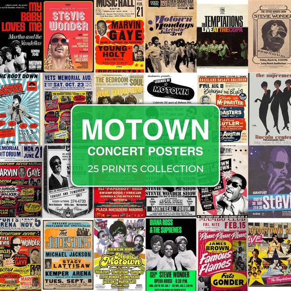 Vintage Motown Concert Poster Print Set of 25 Art Gifts, Digital Download, Motown Gallery Wall Set, Printable Concert Poster Canvas Wall Art