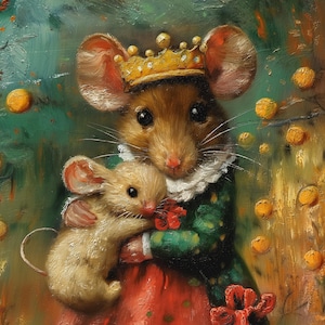 Whimsical Mice Giclée Print Mother&#39;s Day Mom Mouse with Baby