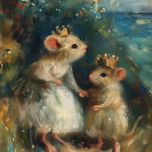 Adorable Mother & Baby Mouse –  Cute 5x7 Giclée Fine Art Print