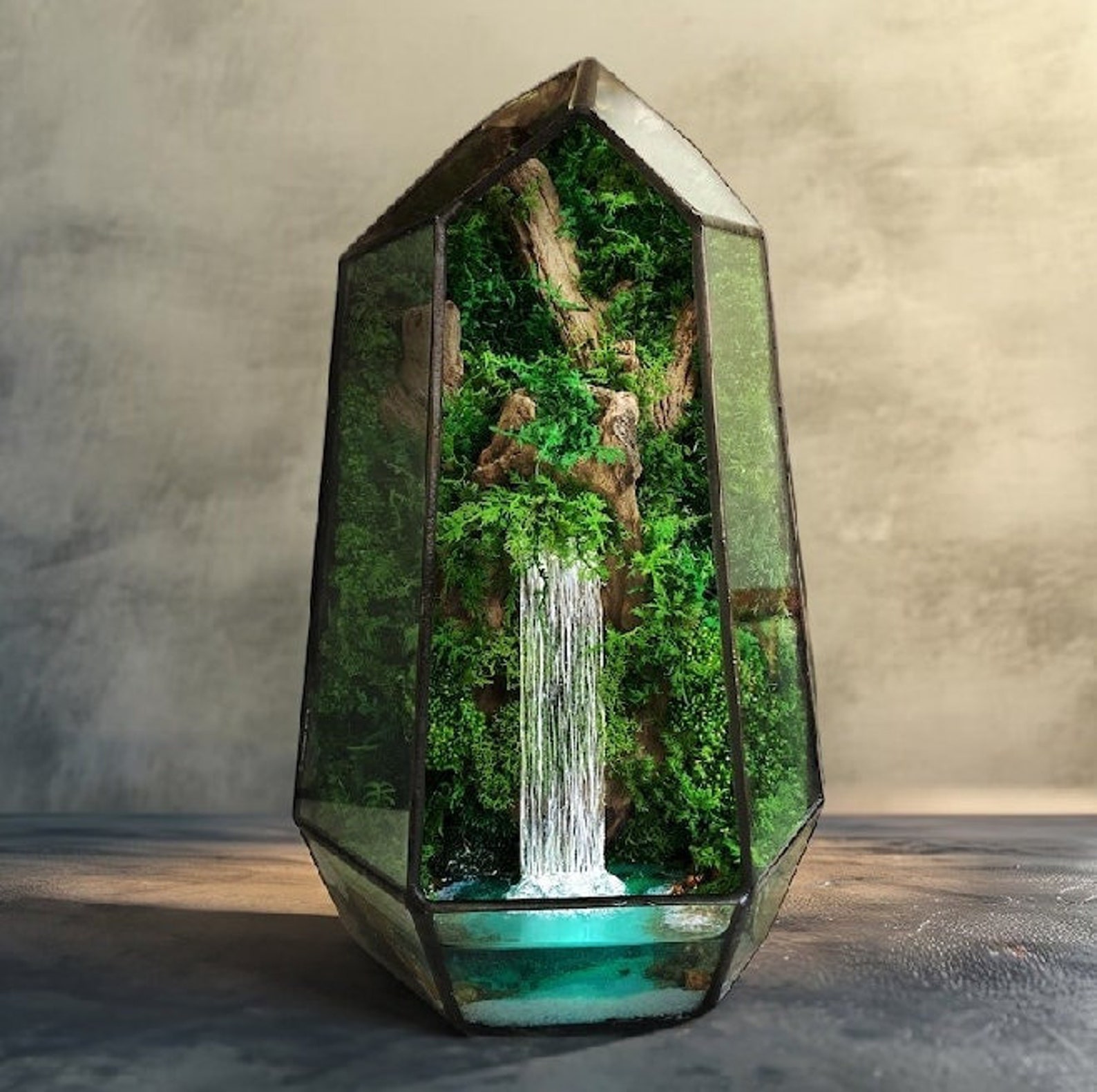 Zen Garden, Terrarium With Waterfall, Geometric Terrarium, Preserved ...