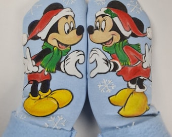 Mittens, handmade, winter, handpainted, Christmas,Mickey Mouse, Minnie Mouse.