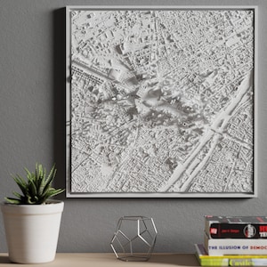 3D-model van La Défense (zakenwijk), Parijs, Frankrijk, 45 x 45 cm, landschap, stadsplattegrond