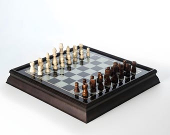 手作り吹きガラスのムラーノガラスチェスセット：青いガラスのボードと