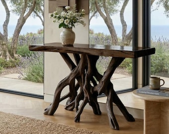 Live Edge Driftwood Console Table, Rustic Walnut Hallway Entryway Table, Handcrafted Natural Wood Console, Unique Organic Wood Accent Table