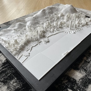 Modèle 3D de Hong Kong • Skyline de Hong Kong en 3D • Décoration murale de bureau • Plan de la ville • Paysage urbain de Hong Kong • Cadeau pour voyageur • 90 x 60 cm /35 x 23 po.