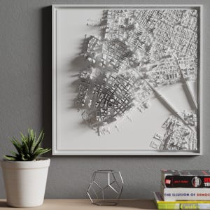 3D-model van New York, MANHATTAN, DOWNTOWN, 45 x 45 cm, stadsgezicht New York, cadeau voor reiziger, topografische kunst, 45 x 45 cm