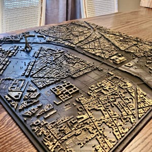Kaart met stadszicht van Parijs • 3D-horizon van Frankrijk • Stadsgezicht van Parijs • 24 x 24 inch stadsbeeld van Parijs • Kantoormuurdecoratie • Stadskaart van Frankrijk • Geheugen van Parijs