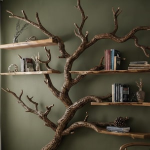 Baum Bücherregal Wanddekor, schwimmendes Baumregal aus Holz, große Kinderzimmerbibliothek Regale, Kinderzimmer Bücherregal, einzigartige Natur inspirierte Wandkunst