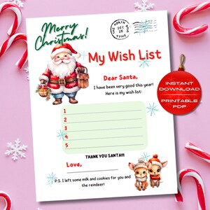 Brief an Santa, Weihnachtswunschliste, lieber Santa, druckbarer Brief an Santa, druckbar, Kinderweihnachtsbrief, druckbar