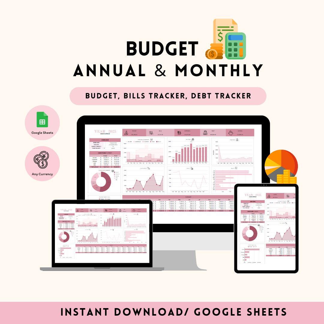 Annual Budget Template for Google Sheets: Financial Planner & Bill ...