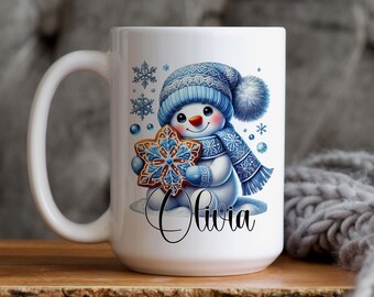 Personalized Snowman Christmas Mug, Custom Name Mug, Cute Winter Coffee Cup, Kids Christmas Mug, Hot Cocoa Mug, Christmas Gift